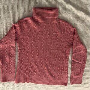 J. Crew Dusty Rose Cable Knit Turtleneck Sweater - merino wool blend